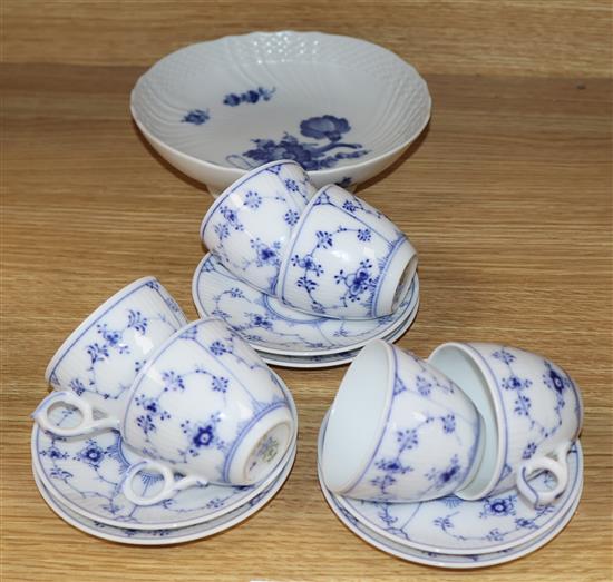 A Royal Copenhagen part coffee set and a footed dish